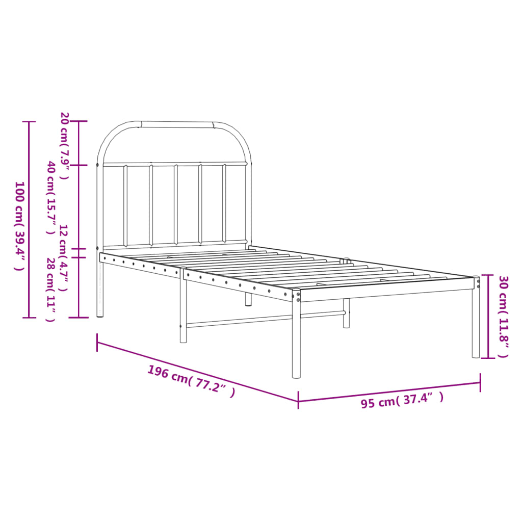 Estrutura de cama com cabeceira 90x190 cm metal preto