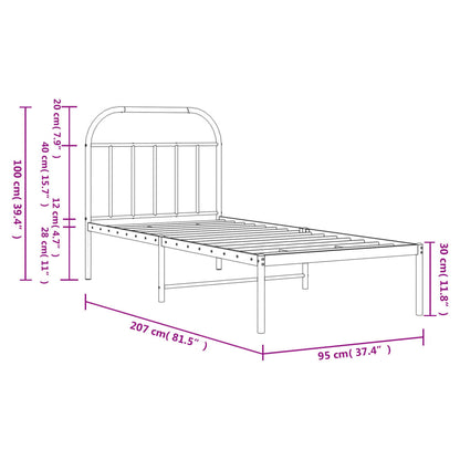 Estrutura de cama com cabeceira 90x200 cm metal preto