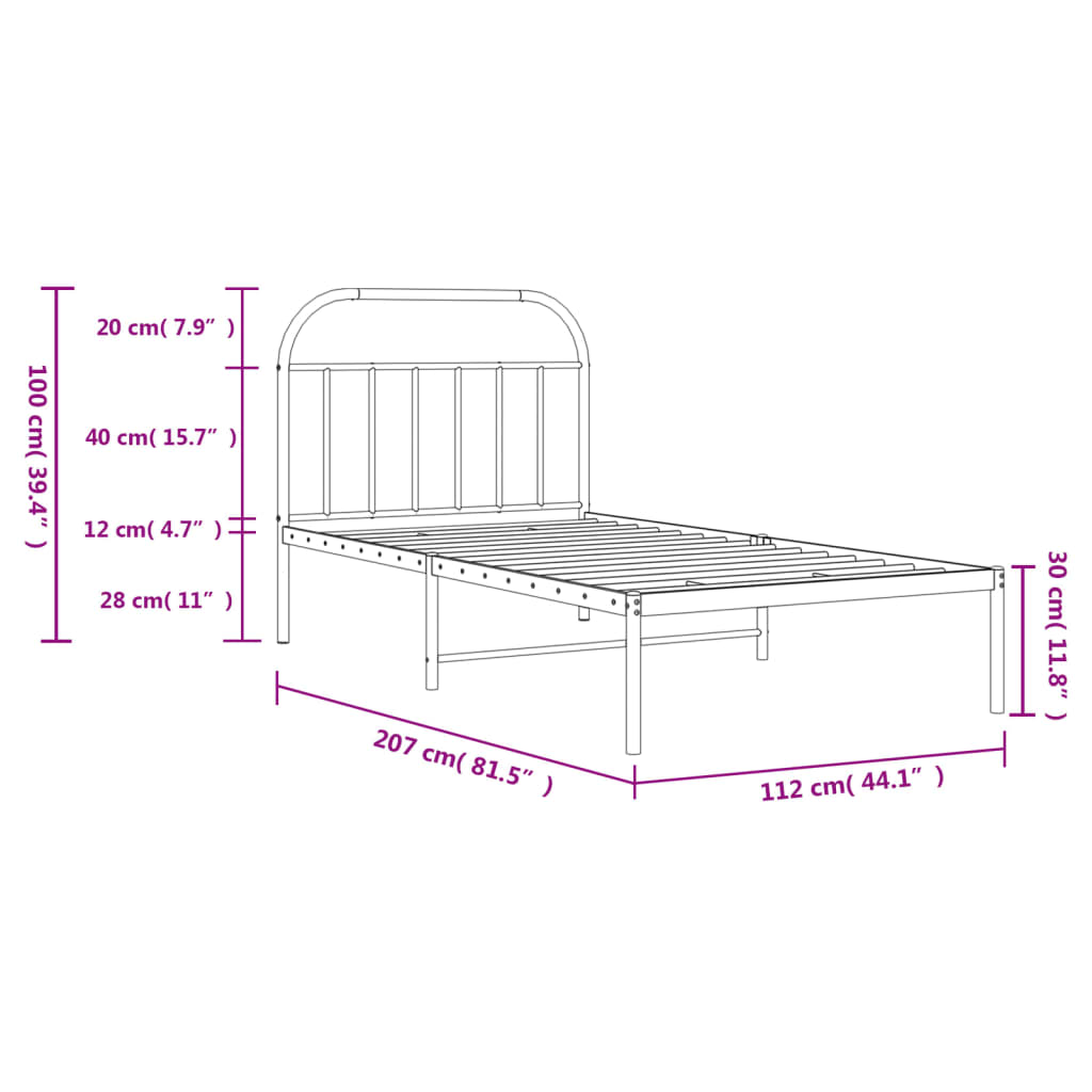 Estrutura de cama com cabeceira 107x203 cm metal preto