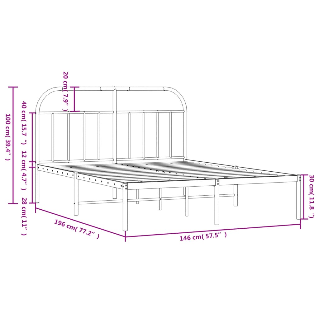 Estrutura de cama com cabeceira 140x190 cm metal preto