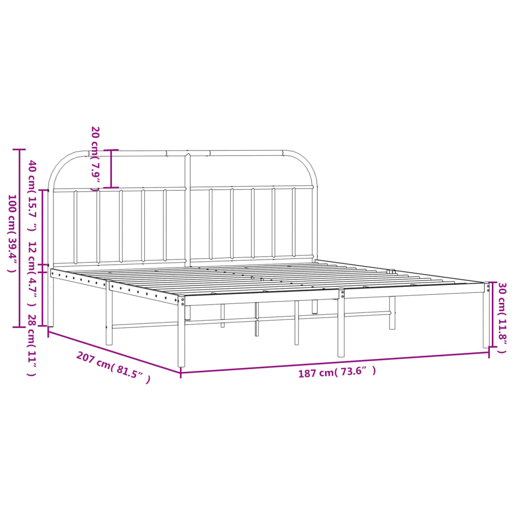 Estrutura de cama em metal com cabeceira 180x200 cm preto