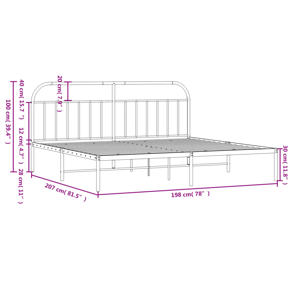 Estrutura de cama com cabeceira 193x203 cm metal preto