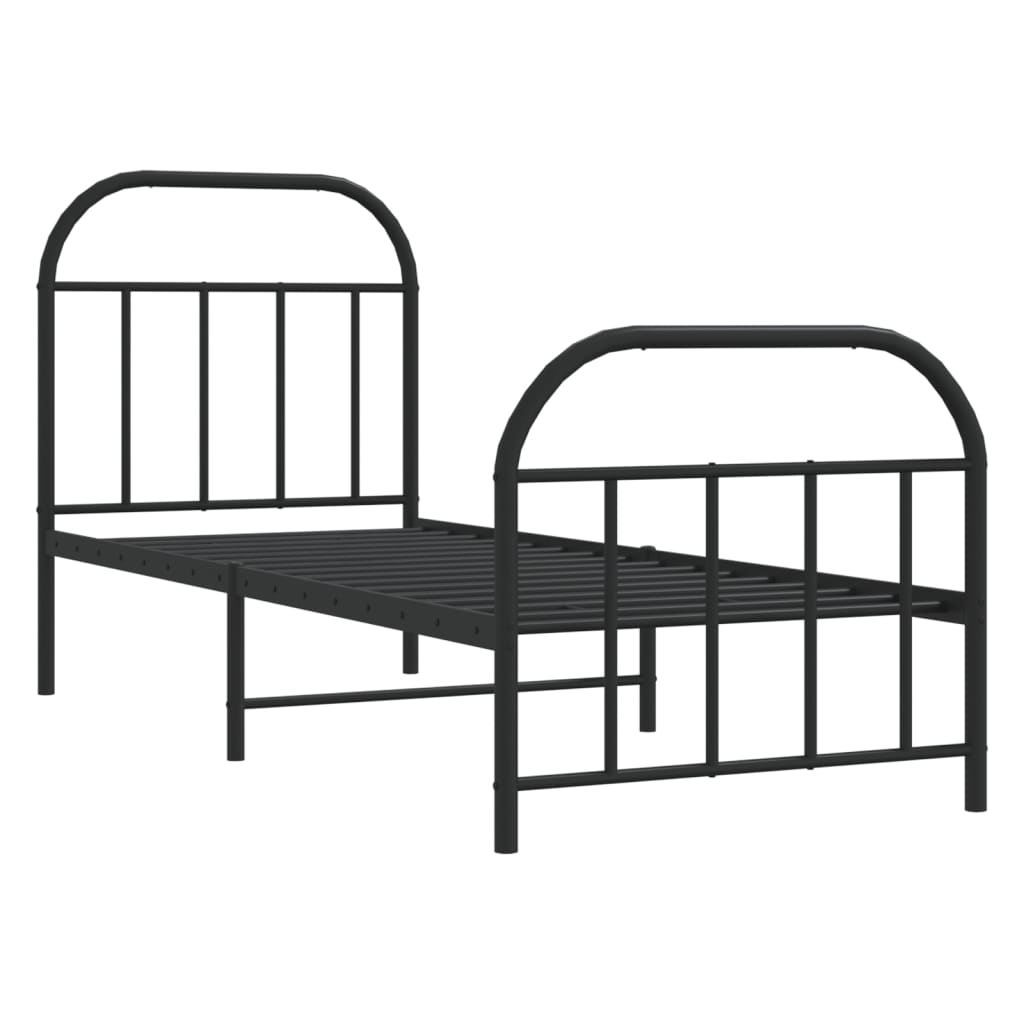 Estrutura de cama com cabeceira e pés 75x190 cm metal preto