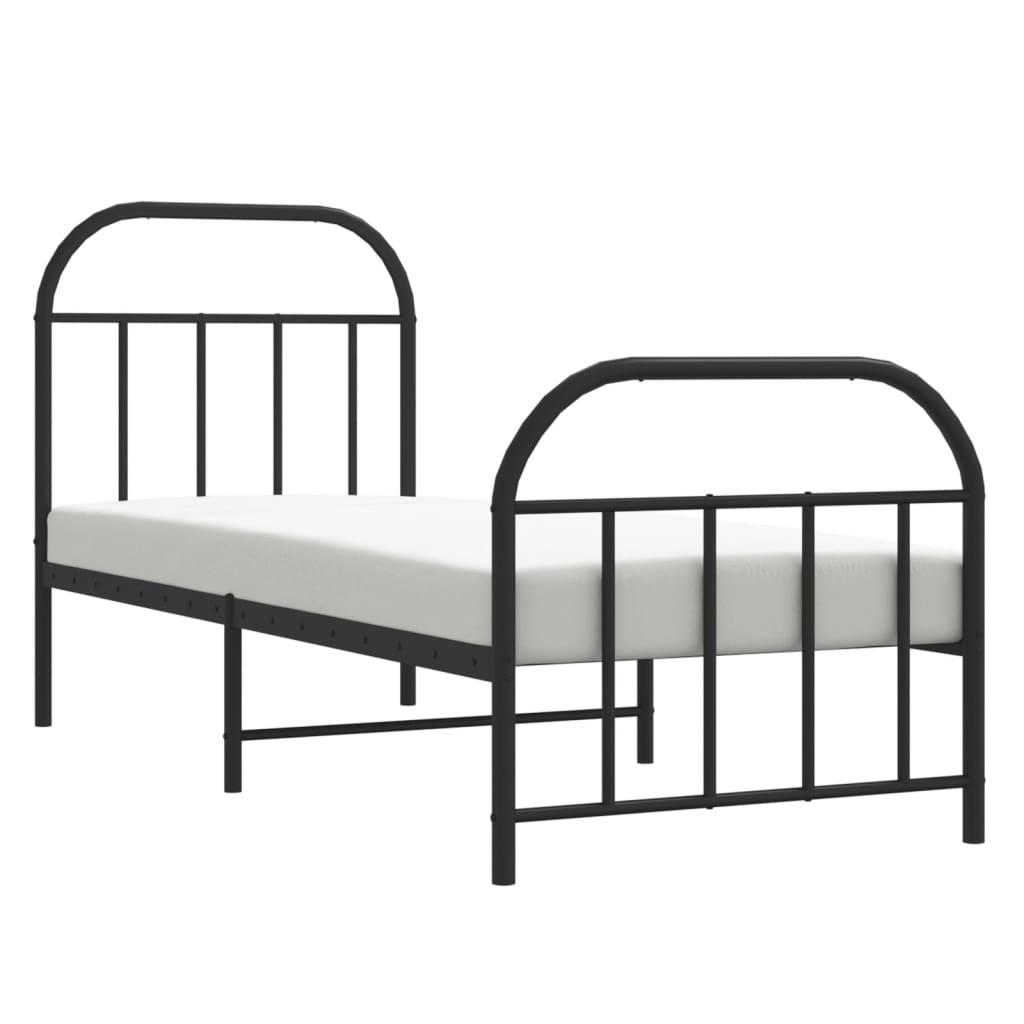 Estrutura de cama com cabeceira e pés 75x190 cm metal preto