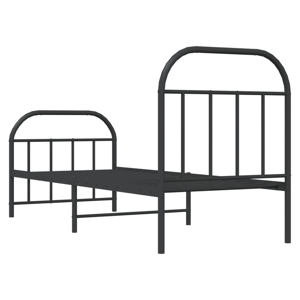 Estrutura de cama com cabeceira e pés 75x190 cm metal preto