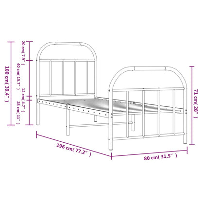 Estrutura de cama com cabeceira e pés 75x190 cm metal preto