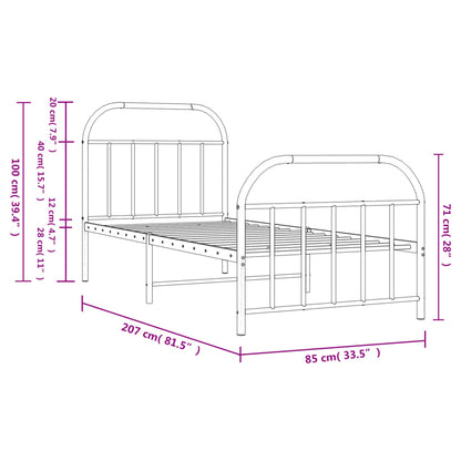 Estrutura de cama com cabeceira e pés 80x200 cm metal preto