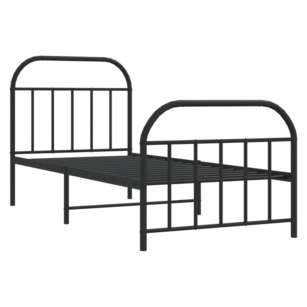 Estrutura de cama com cabeceira e pés 90x190 cm metal preto