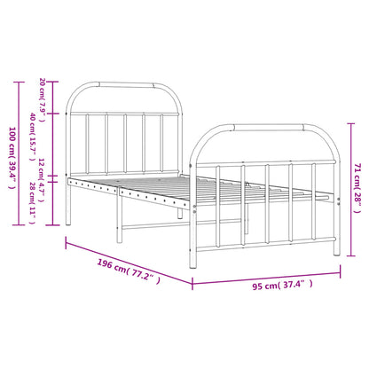 Estrutura de cama com cabeceira e pés 90x190 cm metal preto