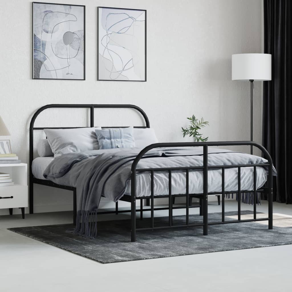 Estrutura de cama com cabeceira e pés 120x190 cm metal preto