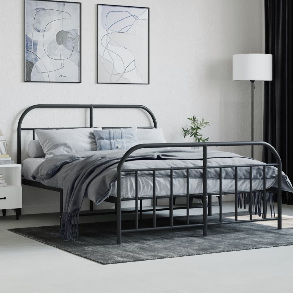 Estrutura de cama com cabeceira e pés 135x190 cm metal preto