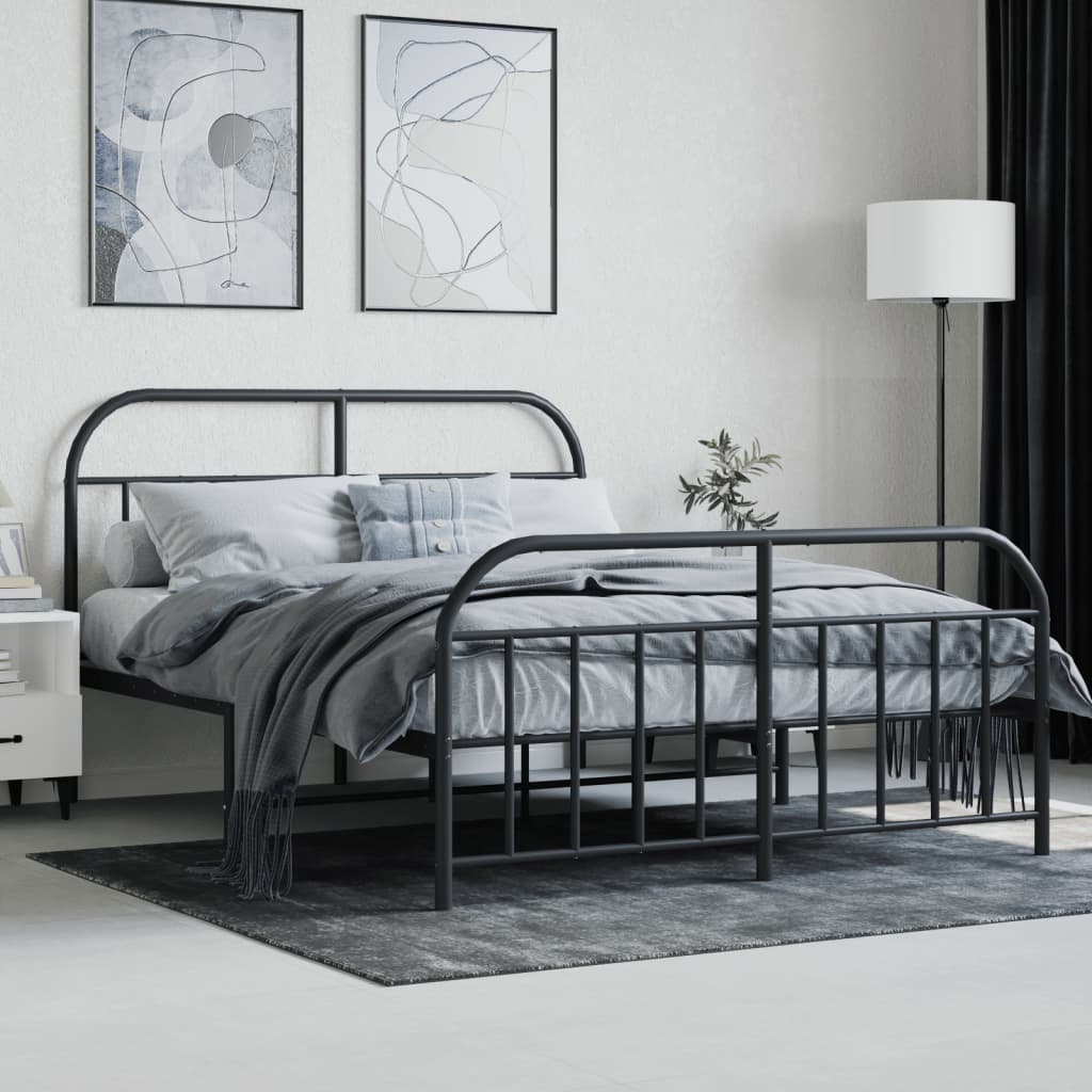 Estrutura de cama com cabeceira e pés 140x190 cm metal preto