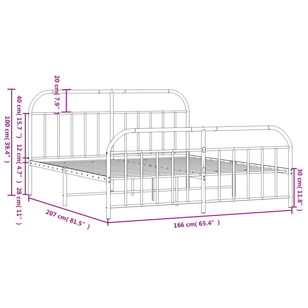 Estrutura de cama com cabeceira e pés 160x200 cm metal preto