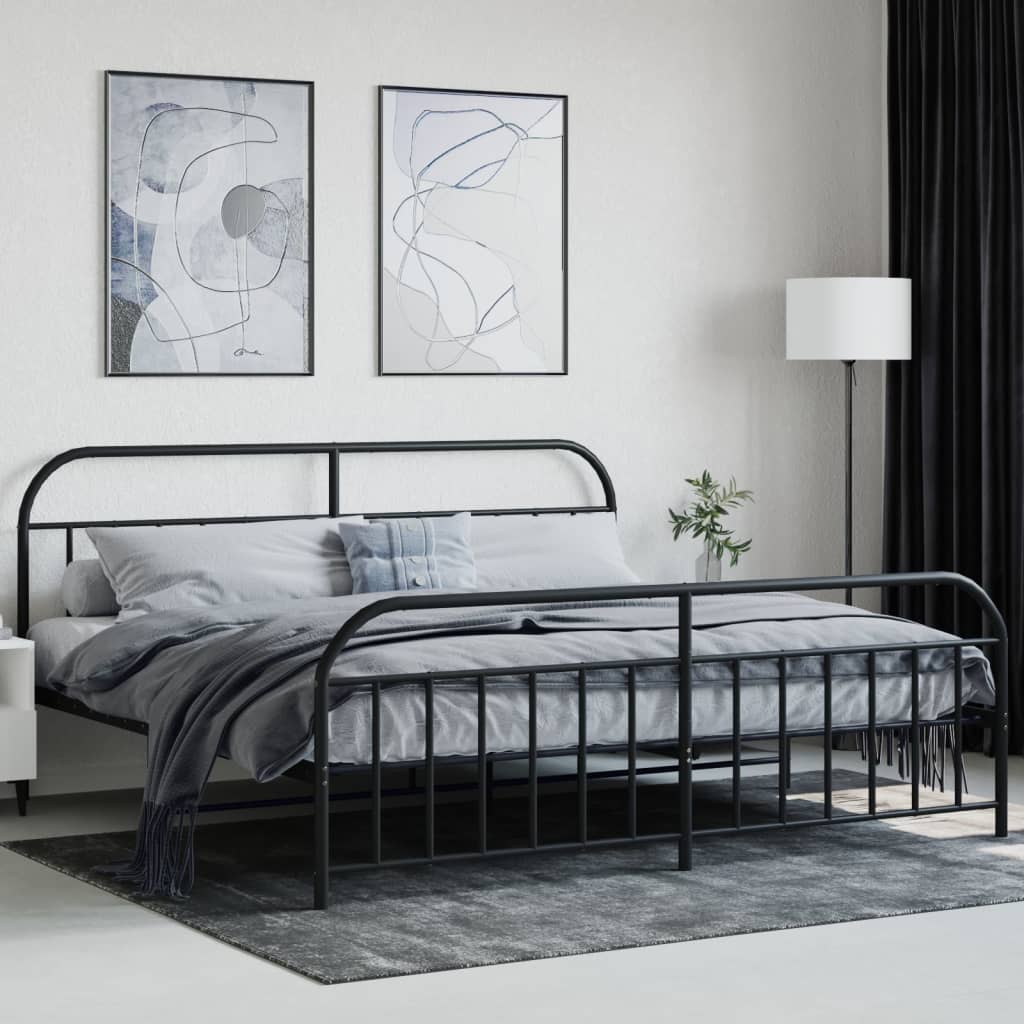 Estrutura de cama com cabeceira e pés 193x203 cm metal preto