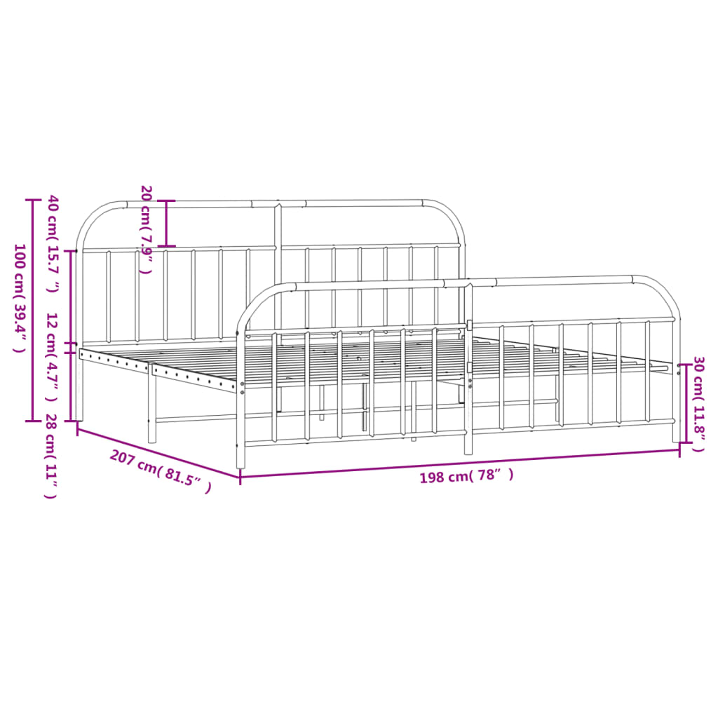 Estrutura de cama com cabeceira e pés 193x203 cm metal preto