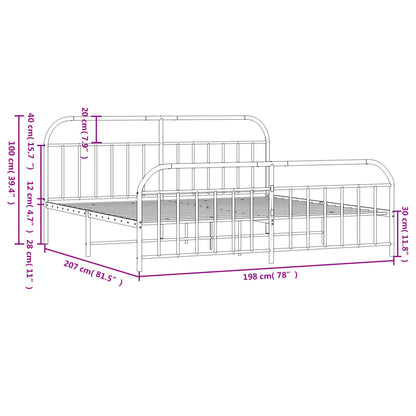 Estrutura de cama com cabeceira e pés 193x203 cm metal preto