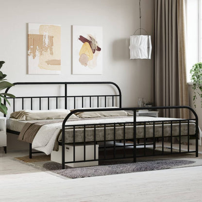 Estrutura de cama com cabeceira e pés 193x203 cm metal preto