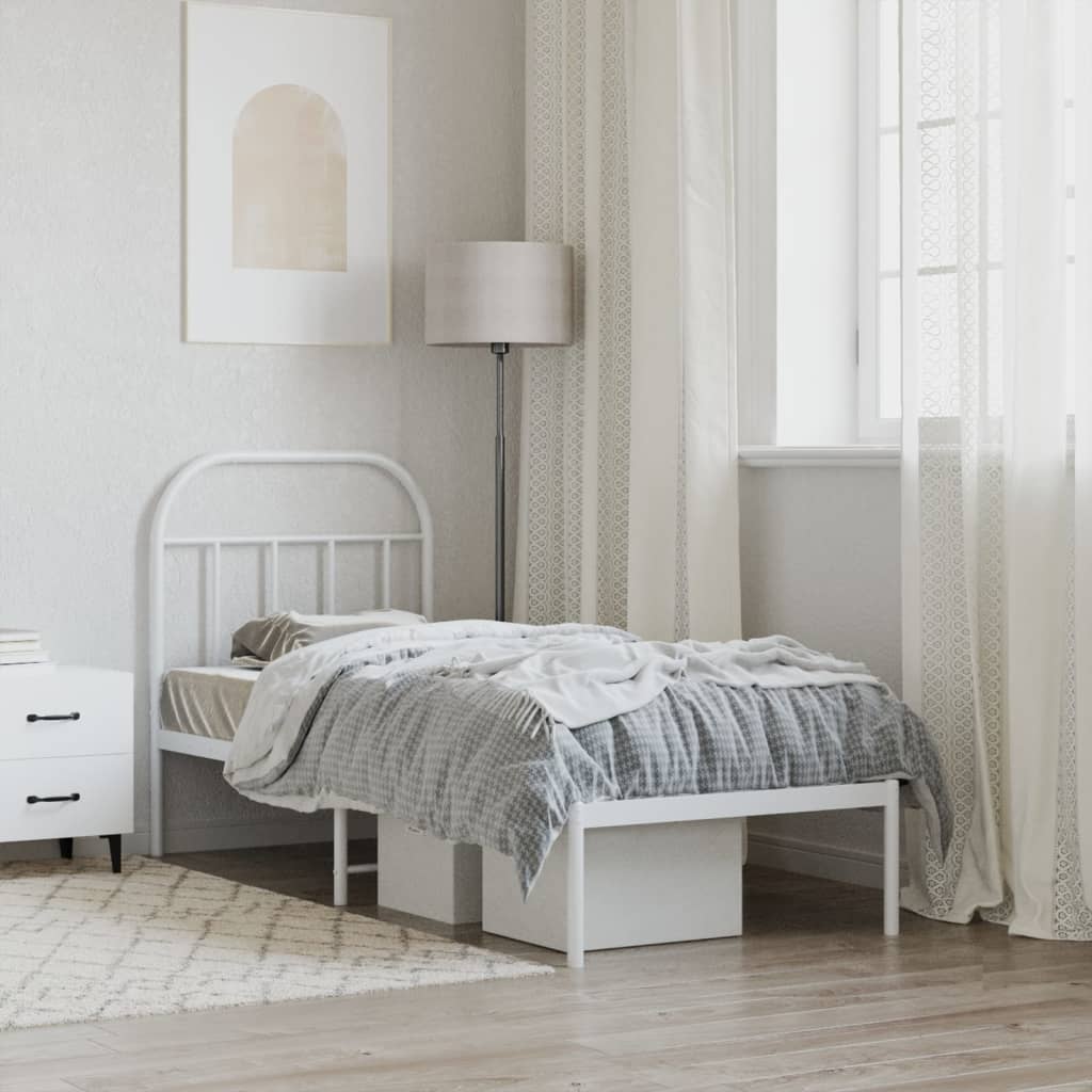 Estrutura de cama com cabeceira 75x190 cm metal branco