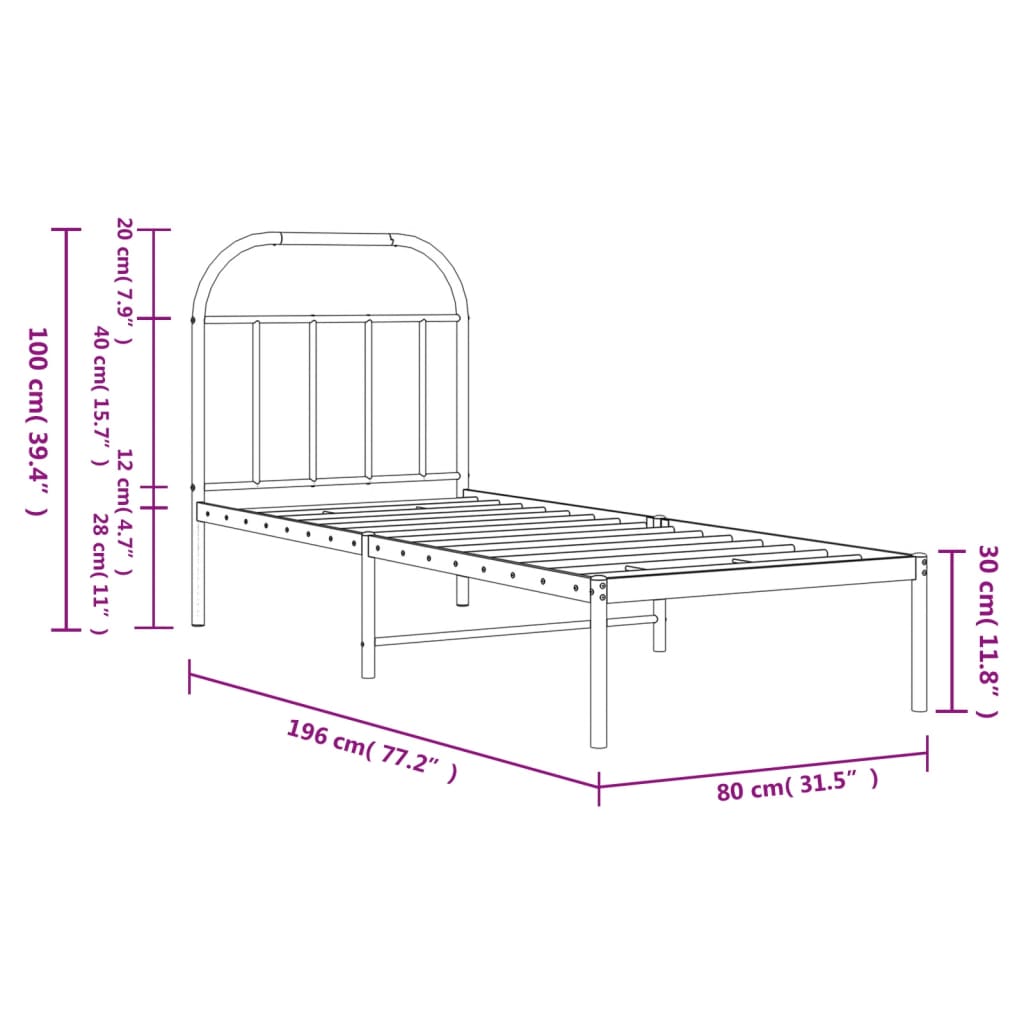 Estrutura de cama com cabeceira 75x190 cm metal branco