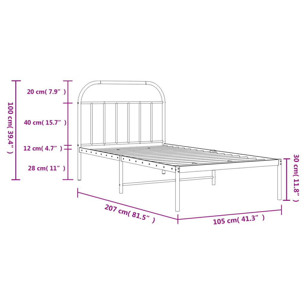 Estrutura de cama com cabeceira 100x200 cm metal branco