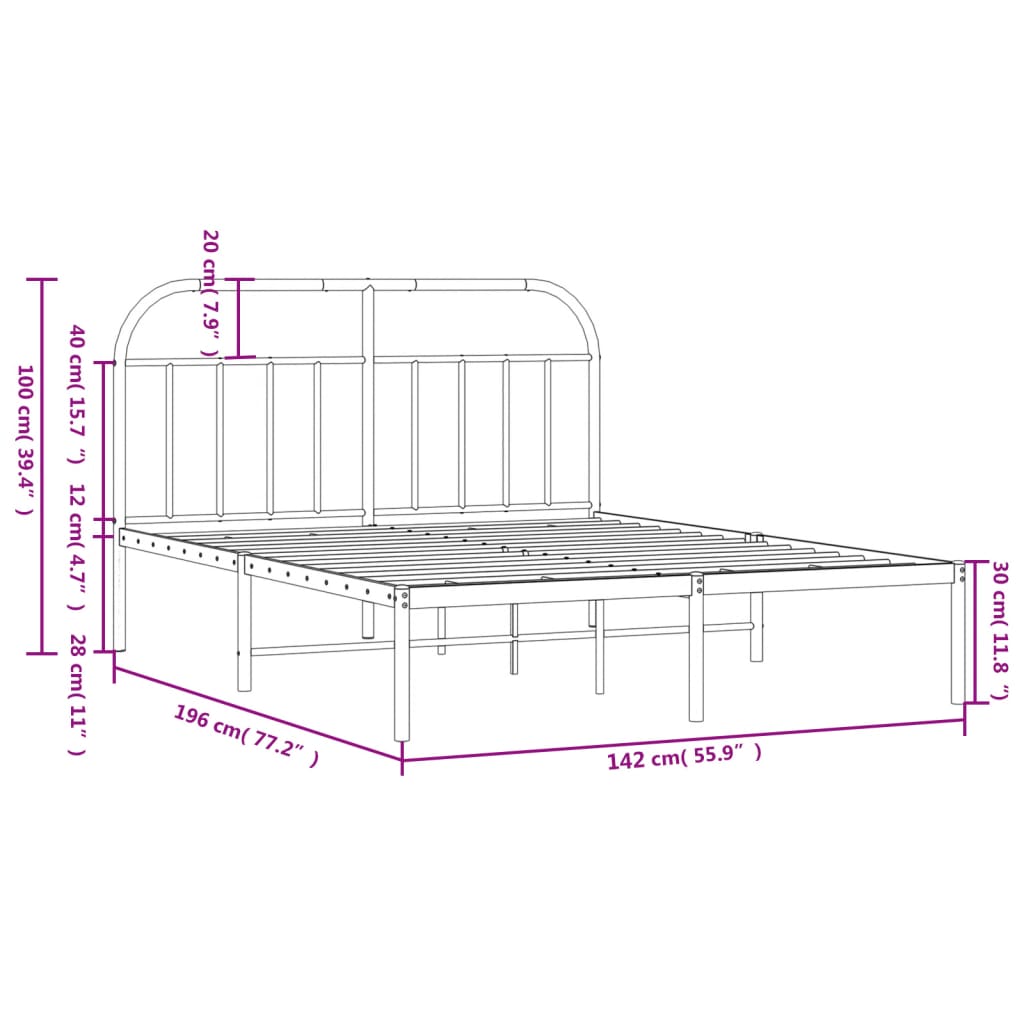 Estrutura de cama com cabeceira 135x190 cm metal branco