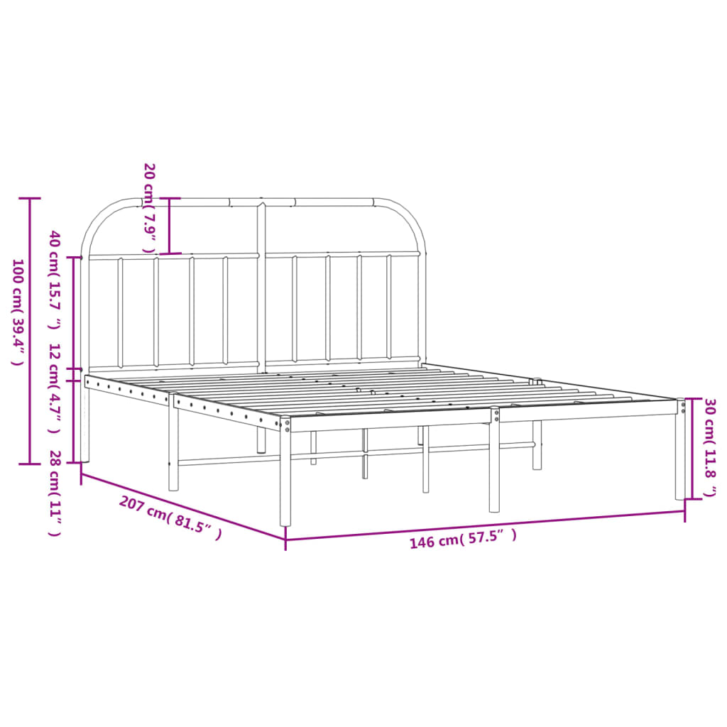 Estrutura de cama com cabeceira 140x200 cm metal branco