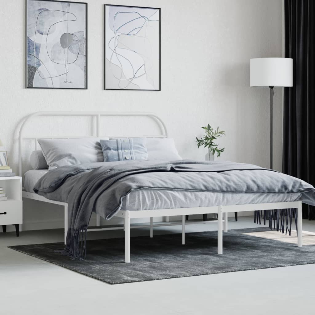 Estrutura de cama com cabeceira 150x200 cm metal branco