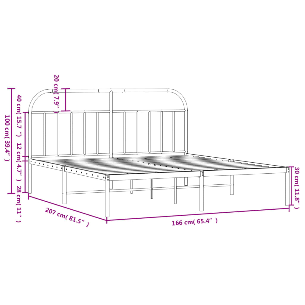 Estrutura de cama com cabeceira 160x200 cm metal branco