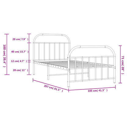 Estrutura de cama com cabeceira e pés 100x200 cm metal branco