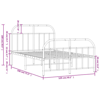 Estrutura de cama com cabeceira e pés 120x190 cm metal branco