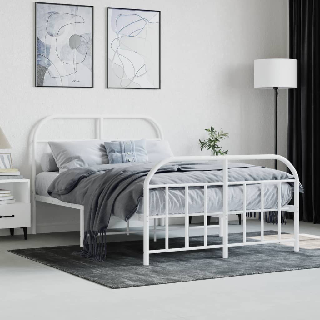 Estrutura de cama com cabeceira e pés 120x200 cm metal branco