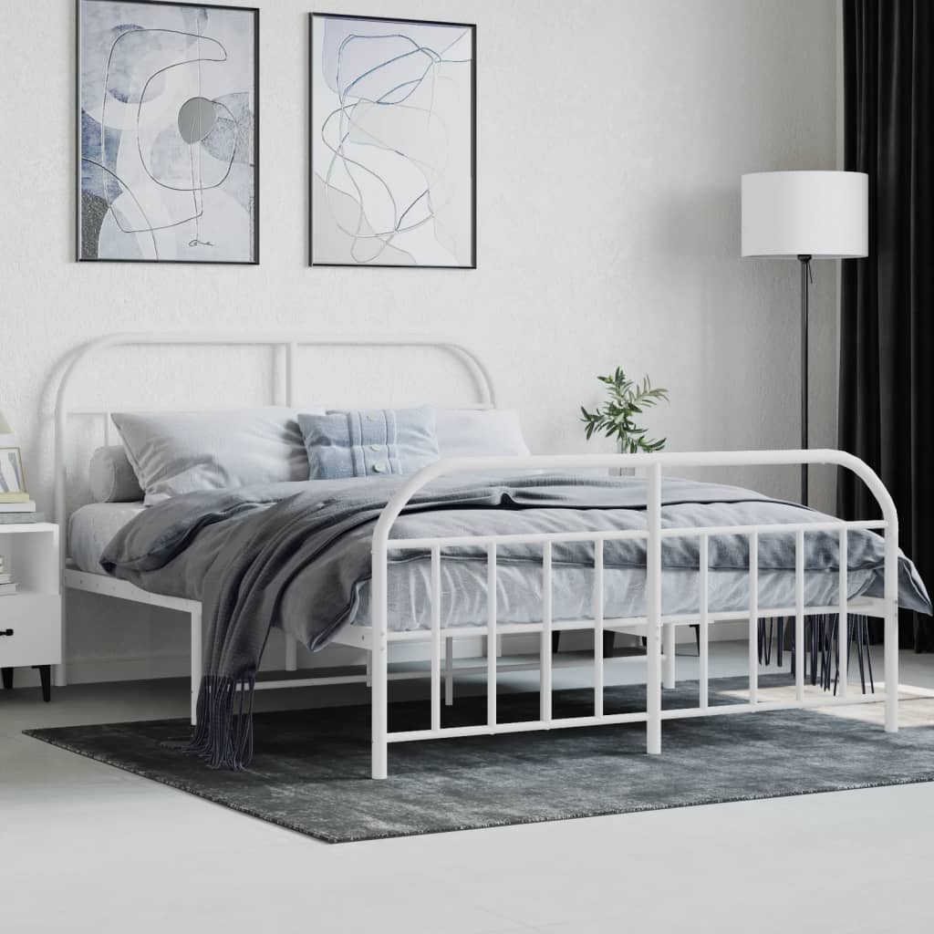 Estrutura de cama com cabeceira e pés 135x190 cm metal branco