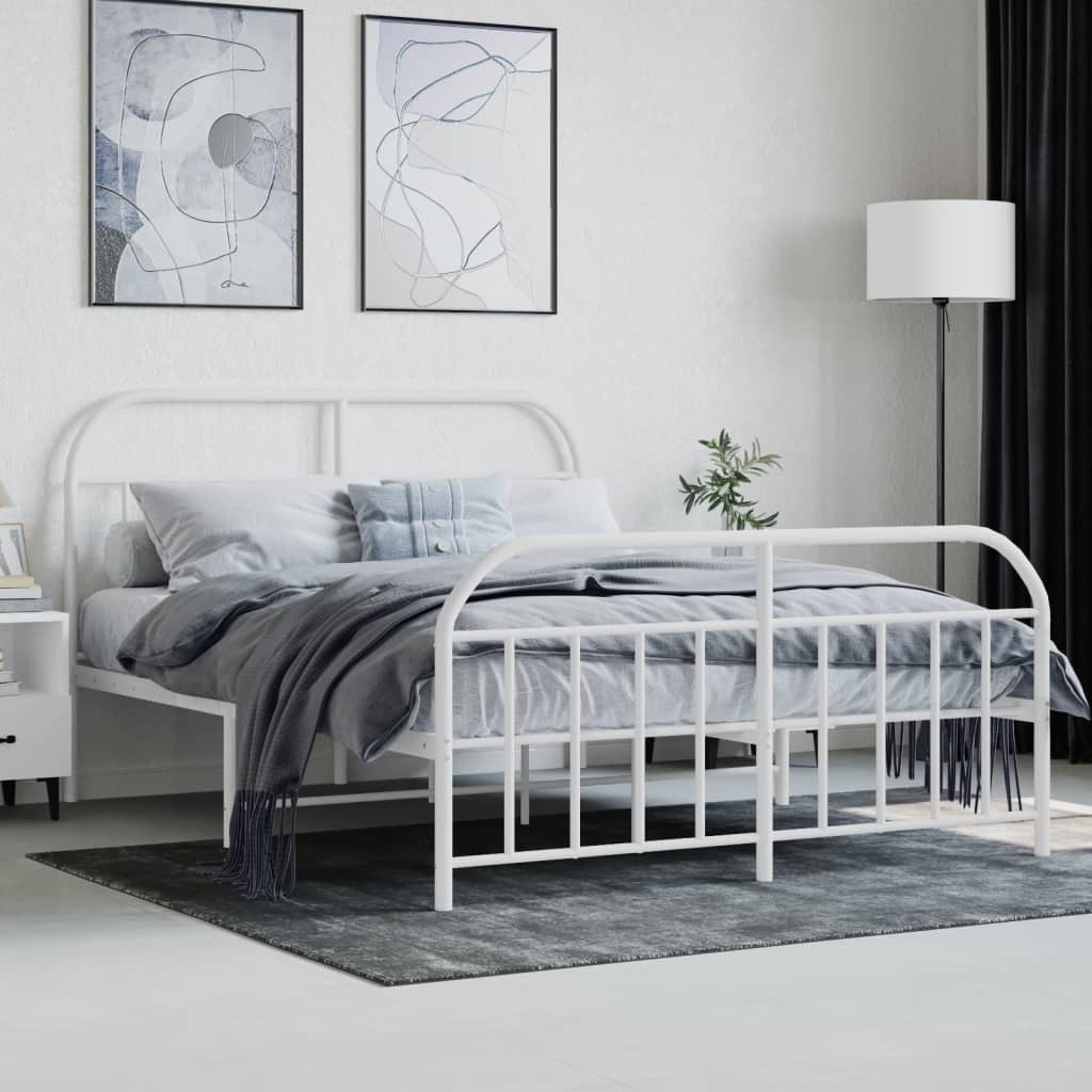 Estrutura de cama com cabeceira e pés 150x200 cm metal branco