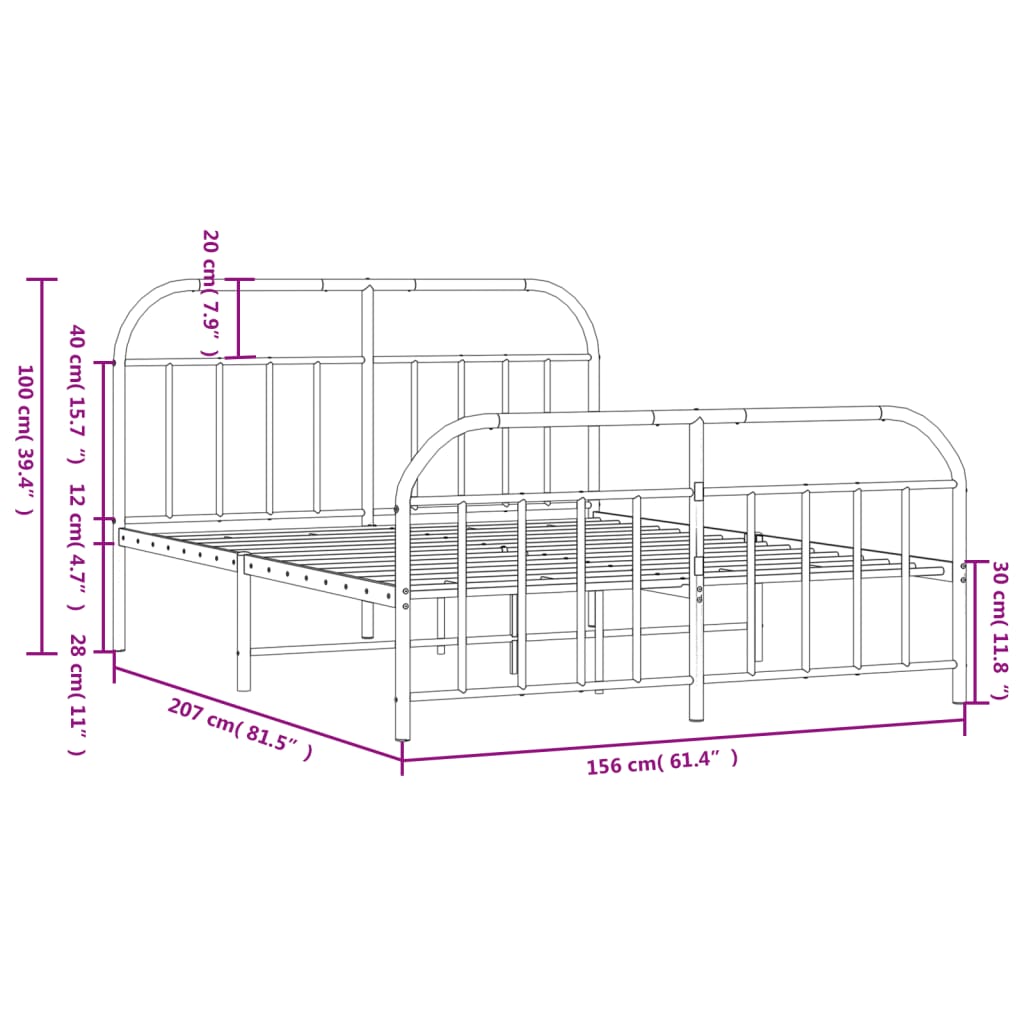 Estrutura de cama com cabeceira e pés 150x200 cm metal branco