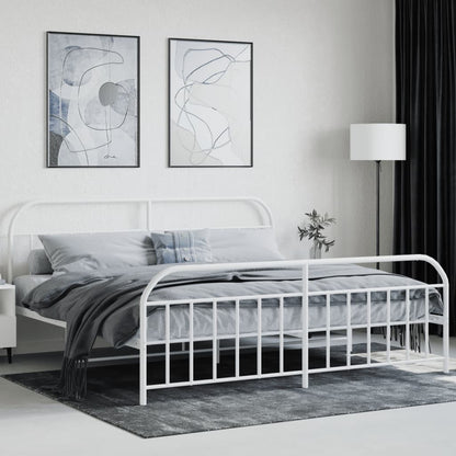 Estrutura de cama com cabeceira e pés 193x203 cm metal branco