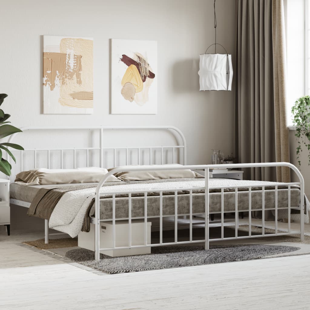 Estrutura de cama com cabeceira e pés 193x203 cm metal branco