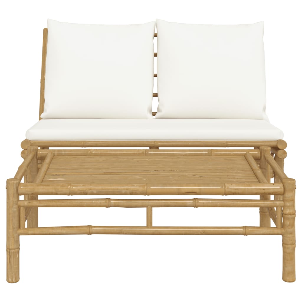 2 pcs conjunto lounge de jardim bambu c/ almofadões branco nata