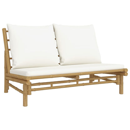 2 pcs conjunto lounge de jardim bambu c/ almofadões branco nata