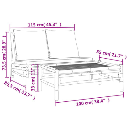 2 pcs conjunto lounge de jardim bambu c/ almofadões branco nata