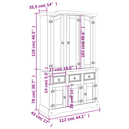 Aparador alto Corona 112x43x196 cm pinho maciço branco