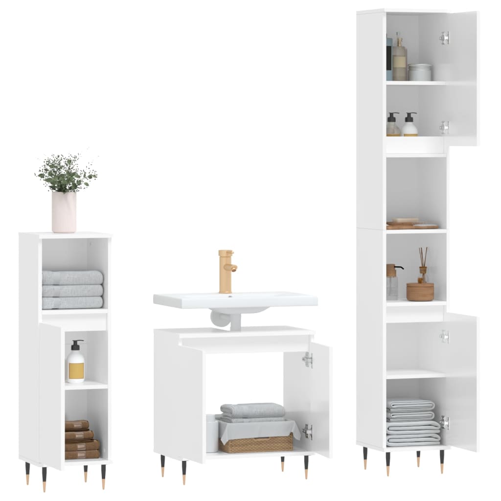 Conjunto de Móveis Eloa para Casa de Banho - Branco Brilhante - Design Nórdico