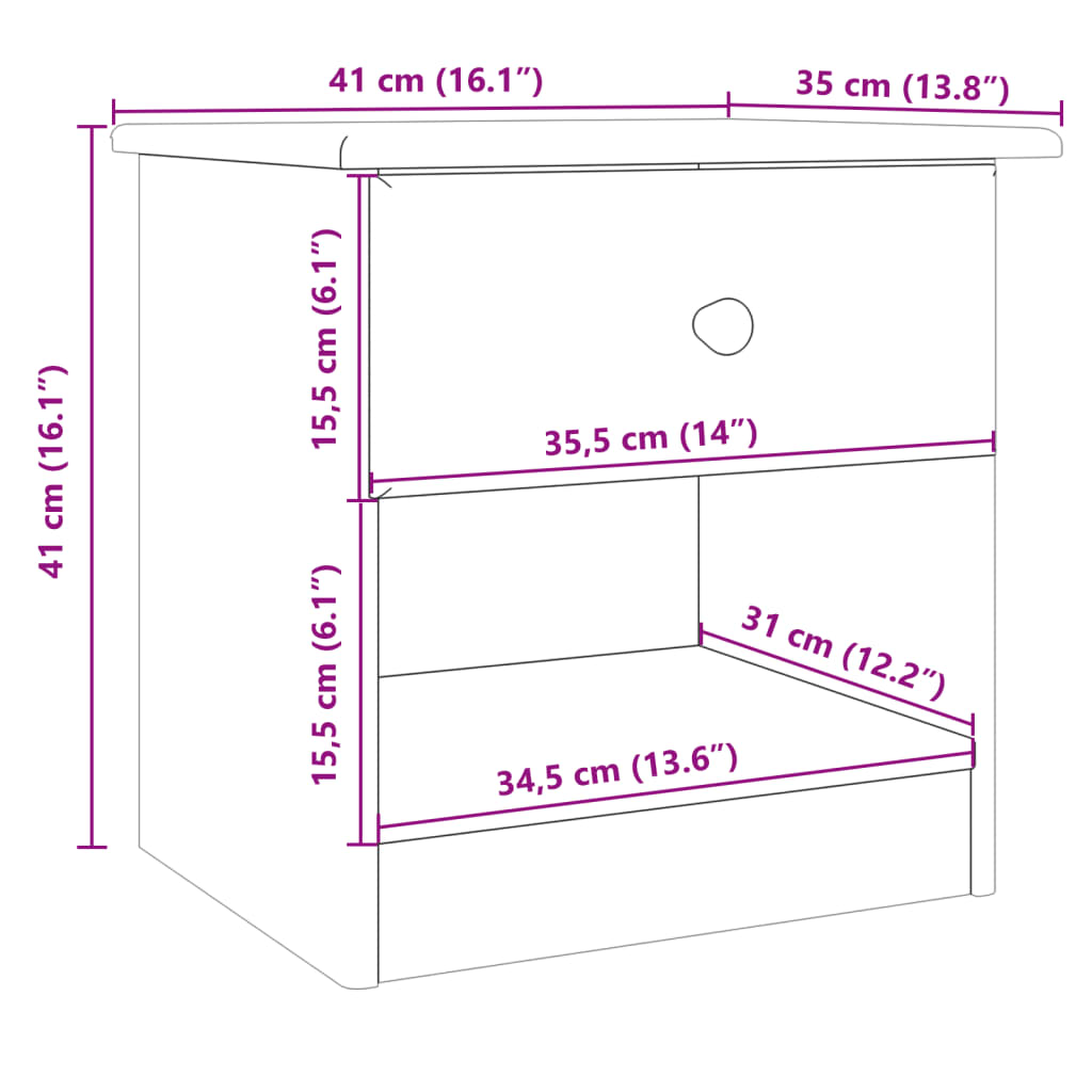 Mesa de cabeceira ALTA 43x35x40,5 cm pinho maciço branco