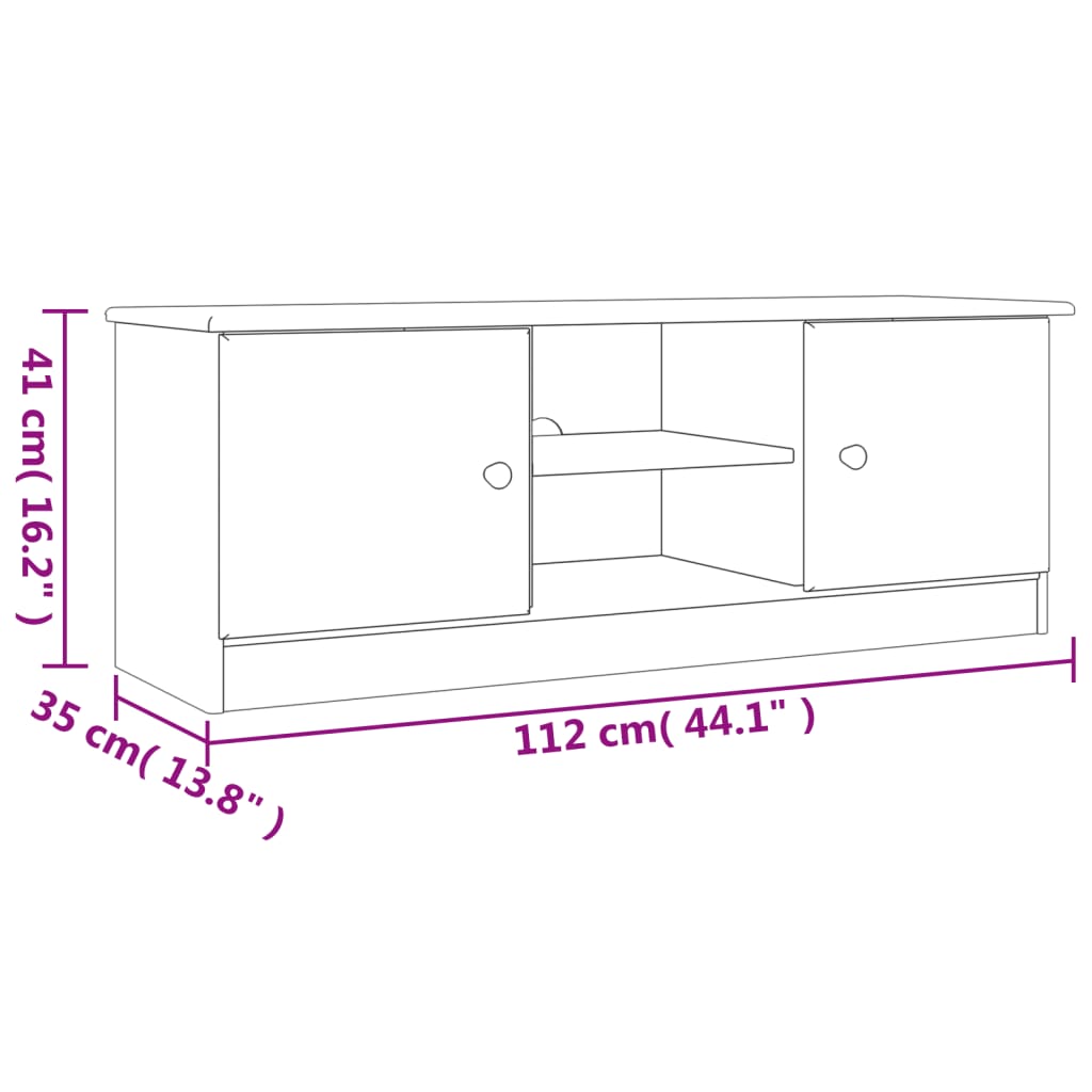 Móvel de TV ALTA 112x35x41 cm madeira de pinho maciça branco