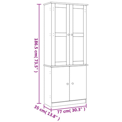 Expositor c/ portas de vidro ALTA 77x35x186,5 cm pinho maciço