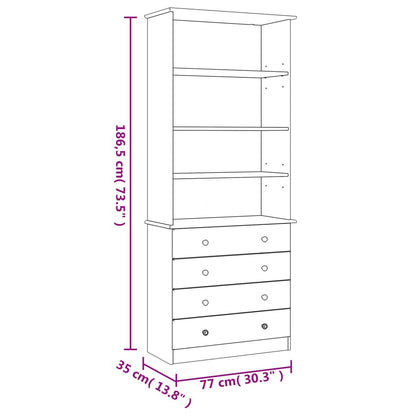 Estante c/ gavetas ALTA 77x35x186,5 cm pinho maciço branco