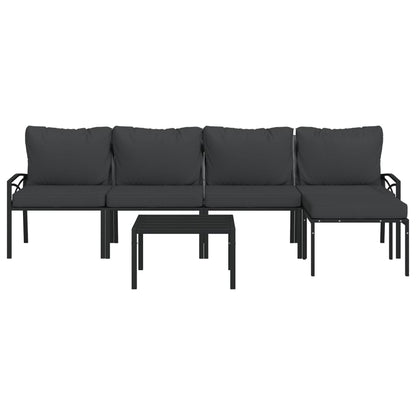 6 pcs conjunto lounge de jardim aço c/ almofadões cinzentos