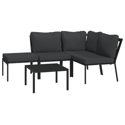 5 pcs conjunto lounge de jardim aço c/ almofadões cinzentos