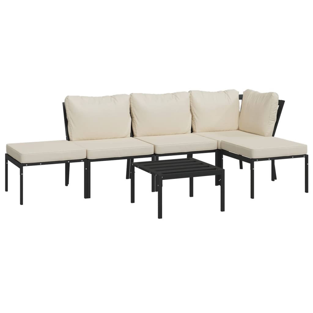 6 pcs conjunto lounge de jardim aço c/ almofadões areia