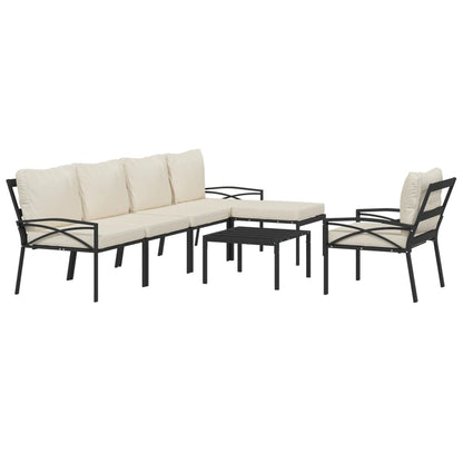 7 pcs conjunto lounge de jardim aço c/ almofadões areia