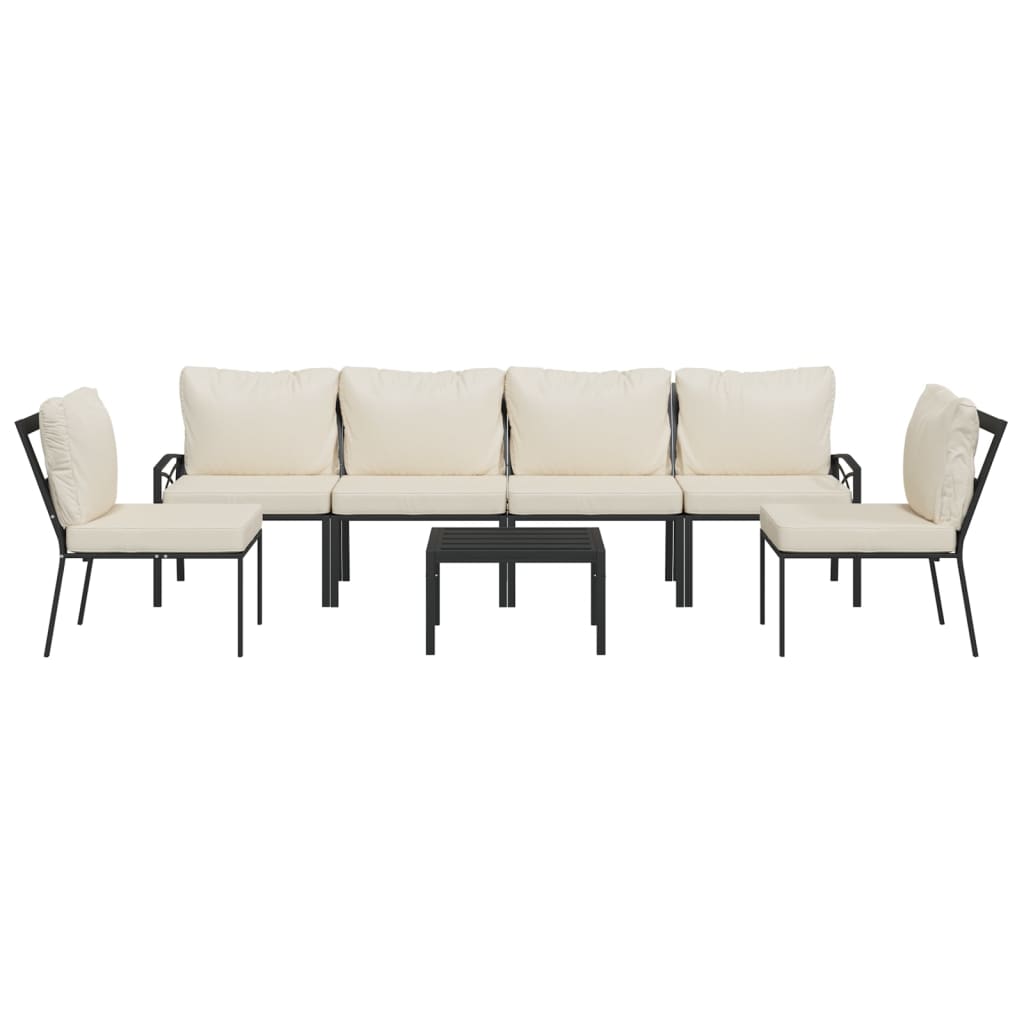 7 pcs conjunto lounge de jardim aço c/ almofadões areia